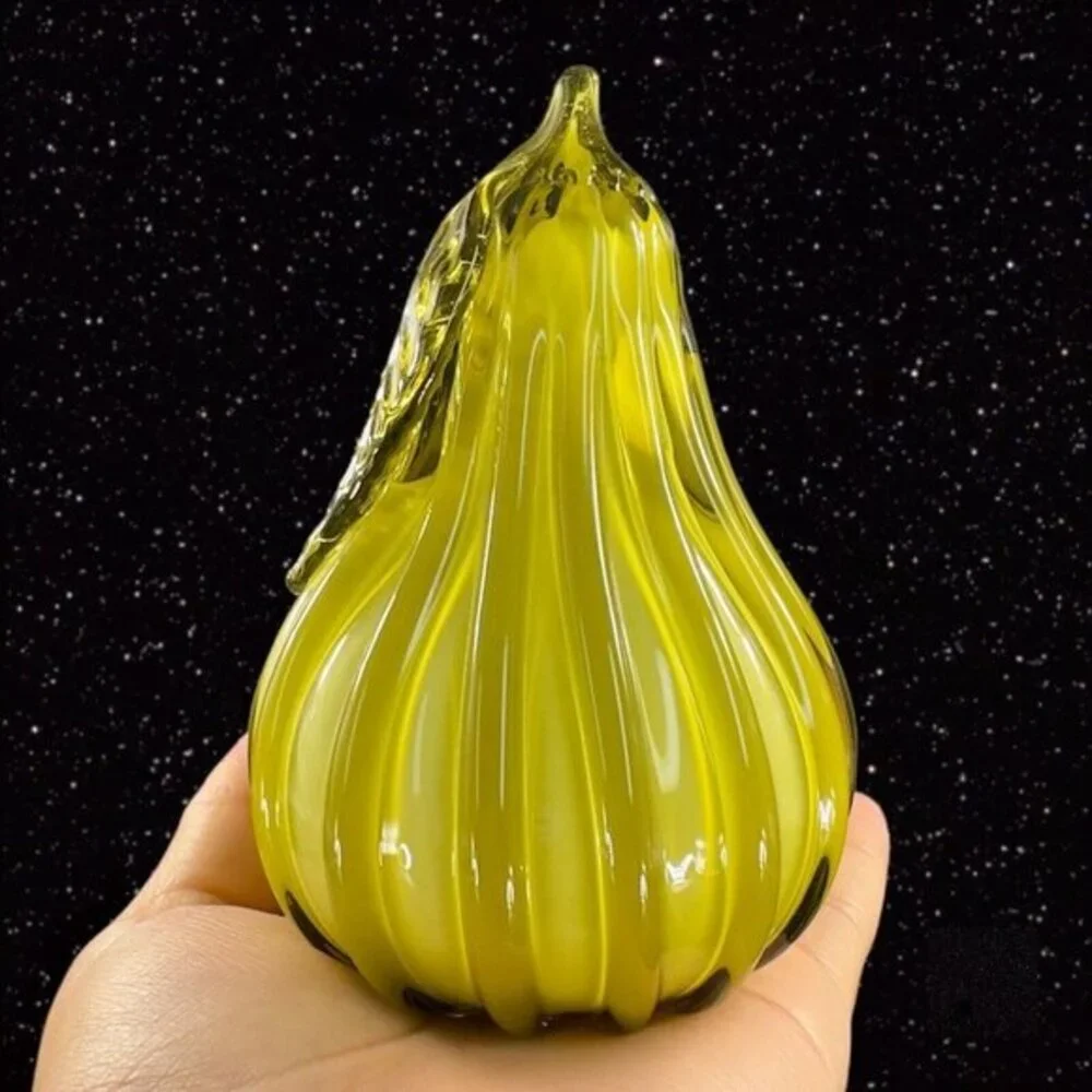Studio Art Glass Pear Apple Fruit Green Cased Glass‎ Figurine Paperweight Figure